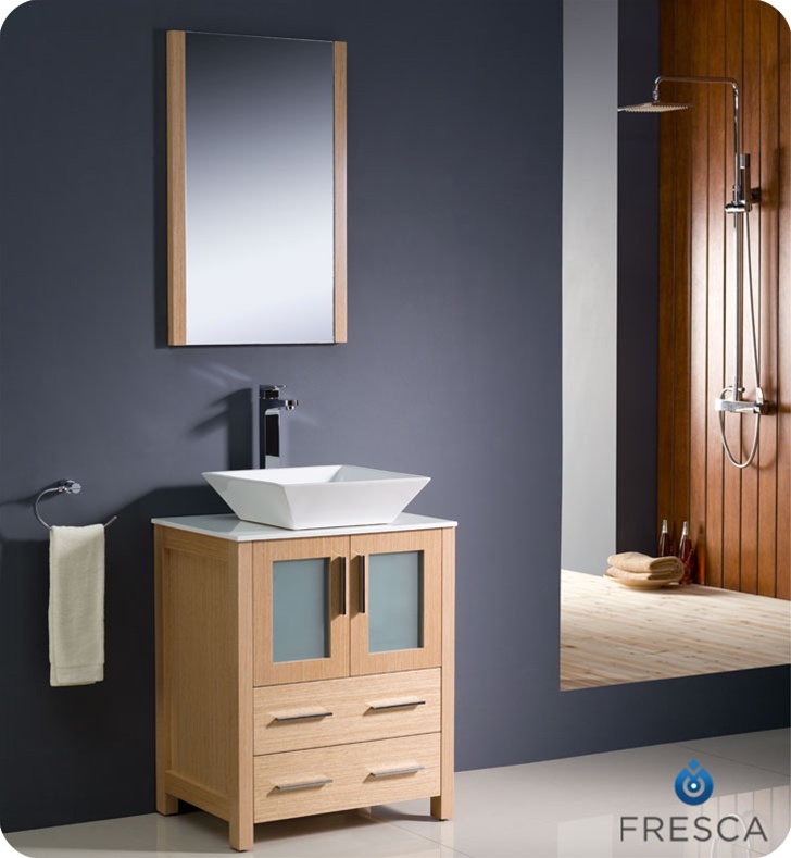 24 Torino Light Oak Modern Bathroom Vanity W Vessel Sink