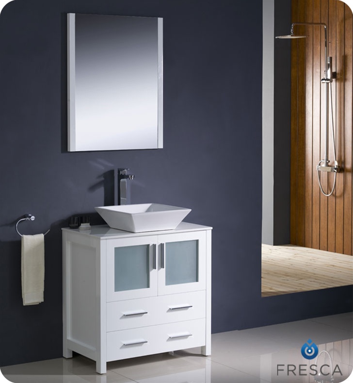 30″ torino white modern bathroom vanity w/ vessel sink | platinum bath