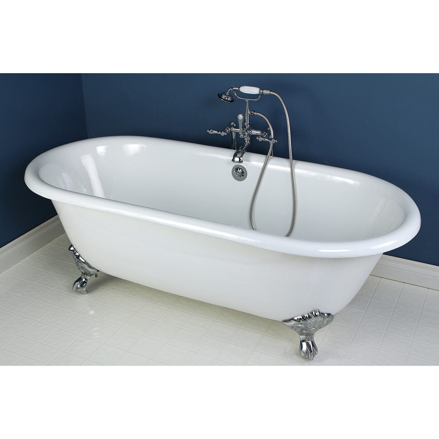 Clawfoot Bath Tub With Chrome Feet, 66 Inch Cast Iron Bathtub
